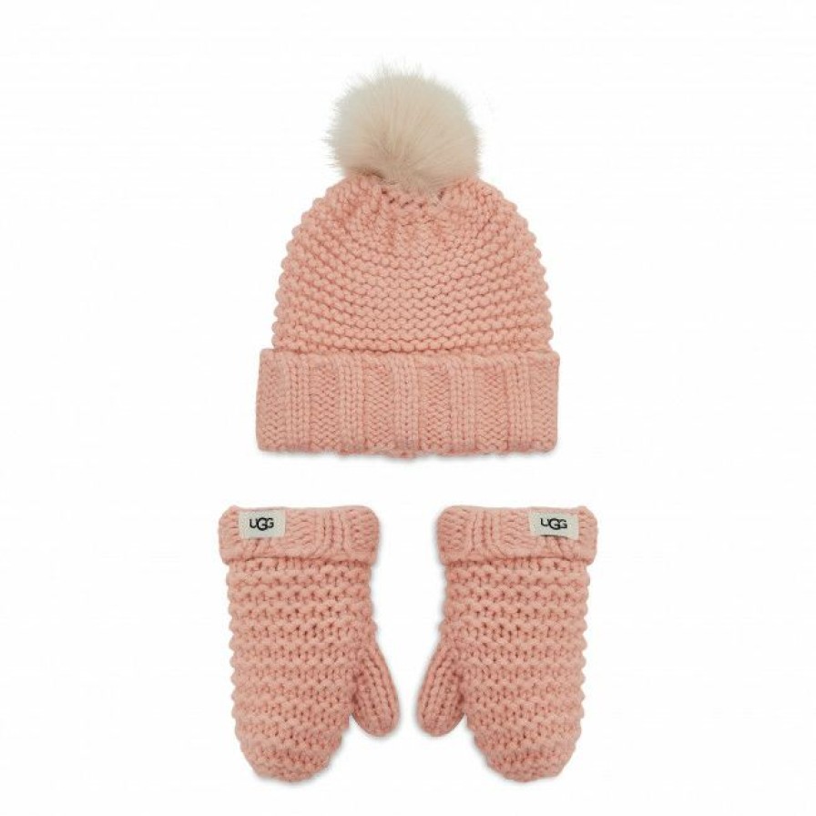 Accessories * | Sets Beanie And Gloves Set Ugg K Infant Knit Set 20124 Pcd Pink