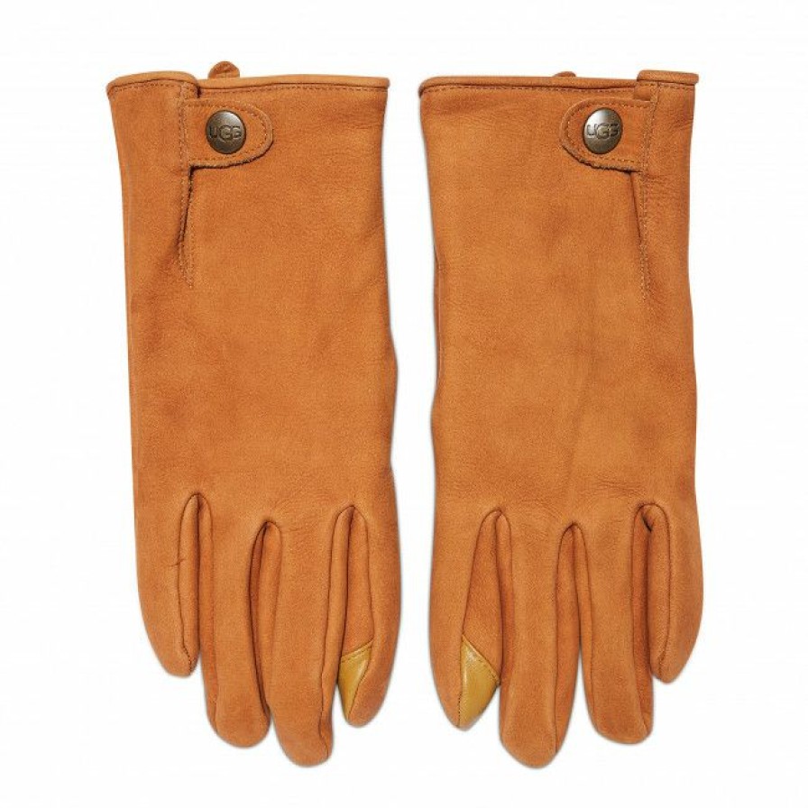 Accessories * | Leather Gloves Men'S Gloves Ugg M Tabbed Splice Vent Lthr Glv 18832 Chestnut Brown