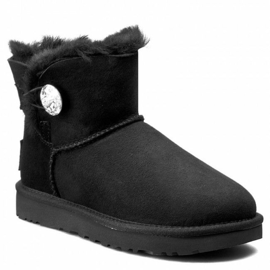 Kids' Shoes * | Shoes Ugg W Mini Bailey Button Bling 1016554 W/Blk Black