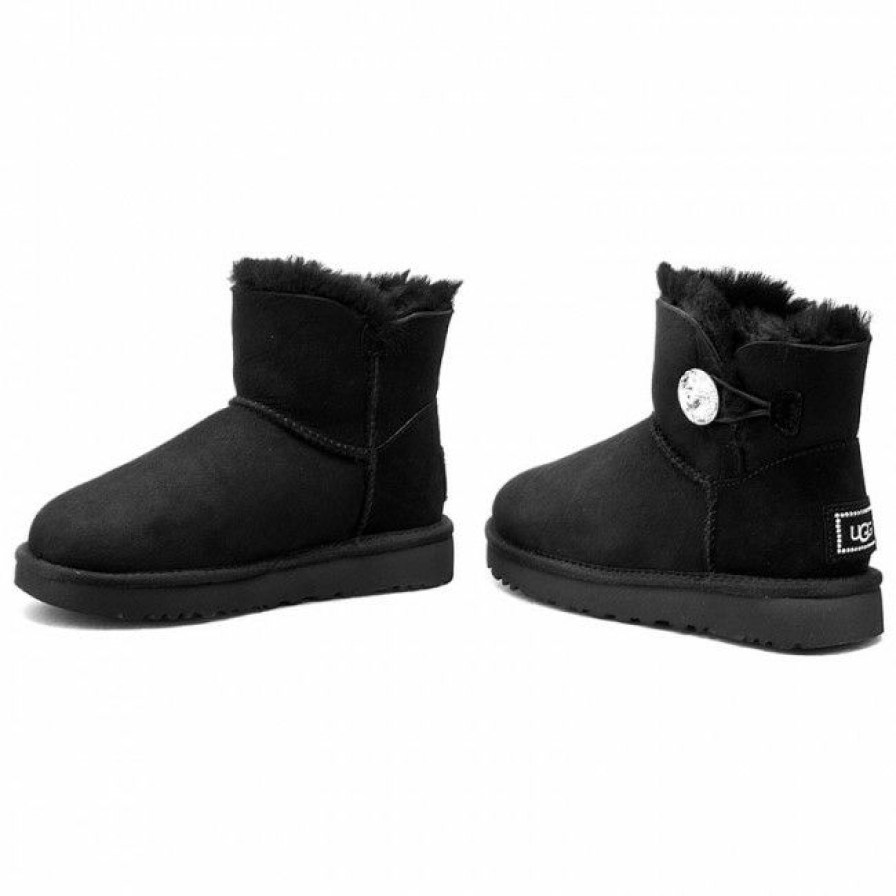 Kids' Shoes * | Shoes Ugg W Mini Bailey Button Bling 1016554 W/Blk Black