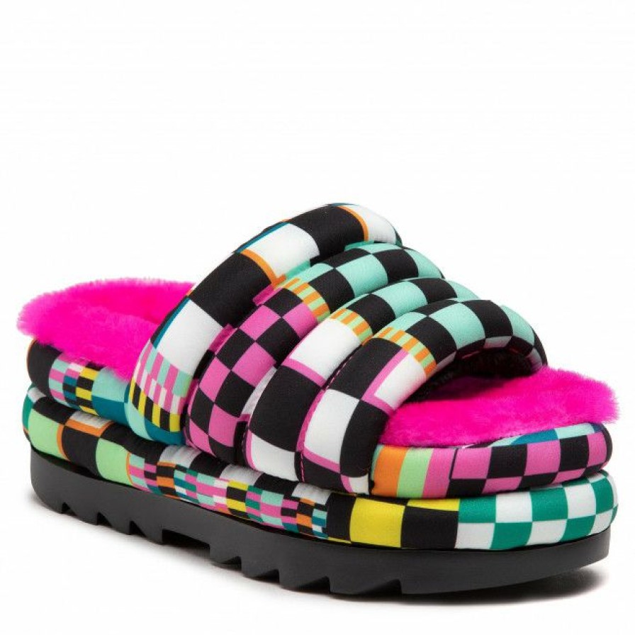 Men'S Shoes * | Casual Mules Slides Ugg W Maxi Checks Slide 1130842 Blkm Colourful