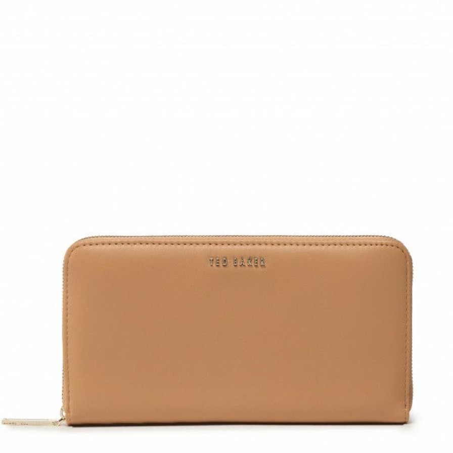 Accessories * | Women'S Wallets Large Women'S Wallet Ted Baker Large Zip Around Purse 261375 Camel Brown