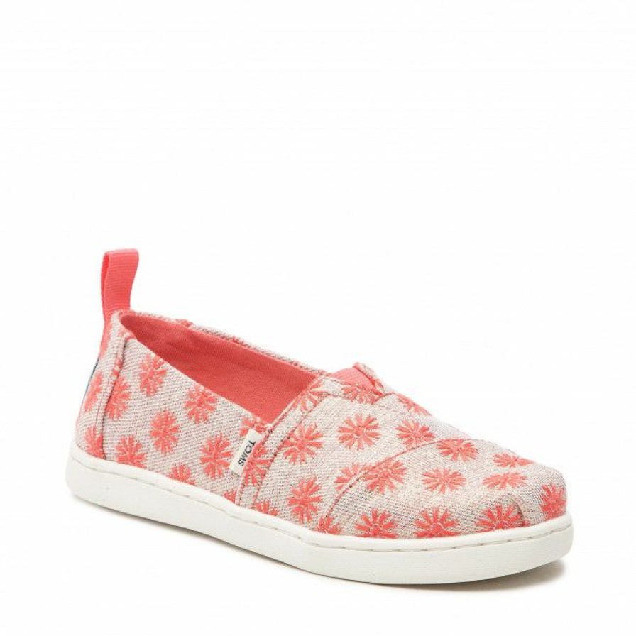 Kids' Shoes * | Slided Shoes Shoes Toms Alpargata 10016434 Coral Twill Glimmer Pink